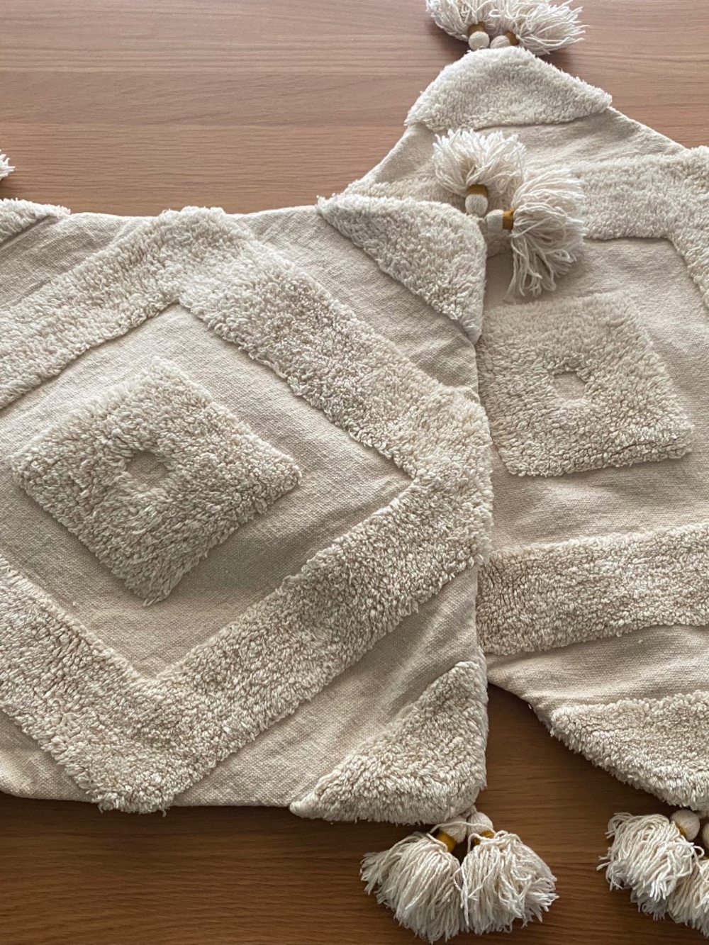 20x20 in, set of 2, 100% Cotton Boho Style Pillow Covers in Cream